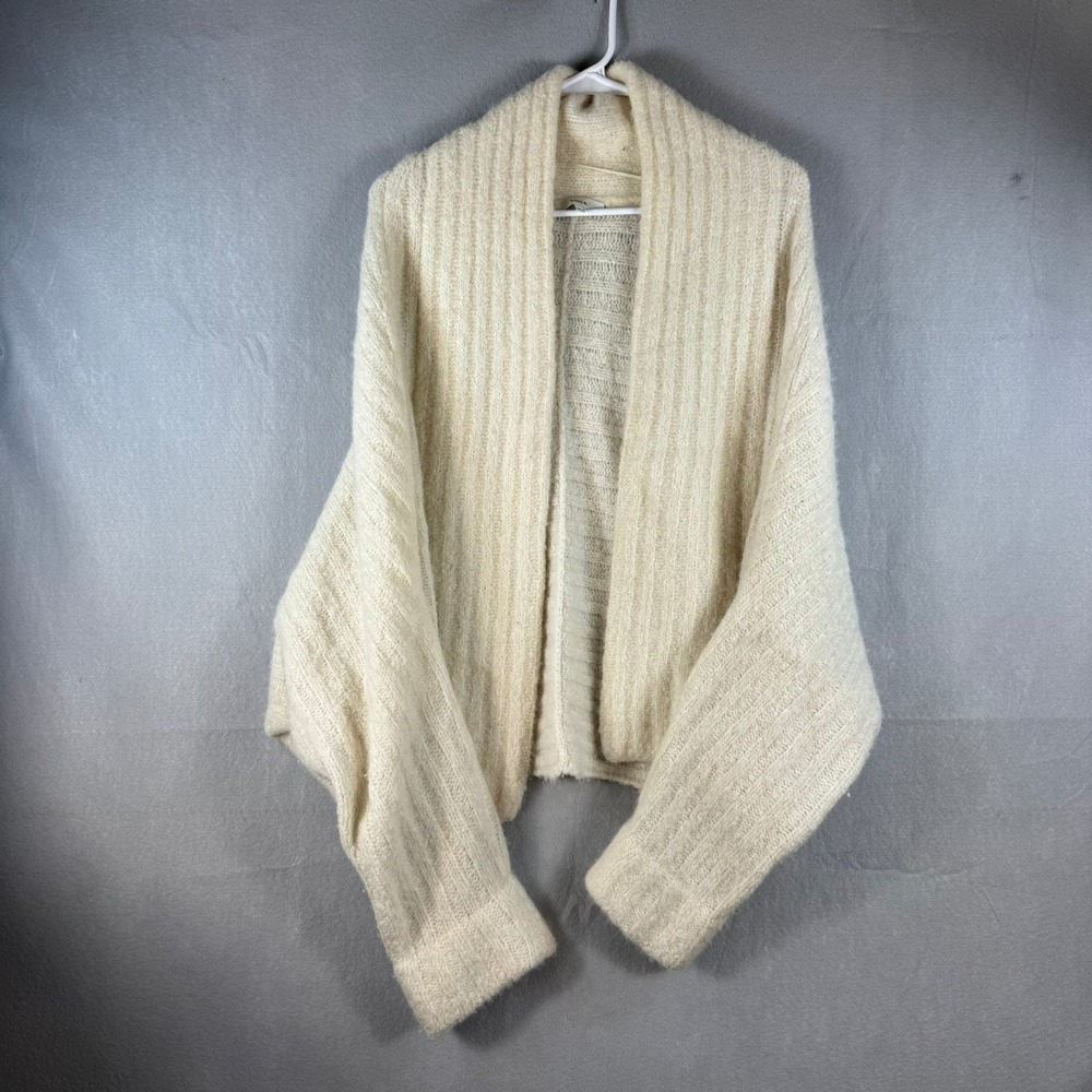 Vince Alpaca Blend Ribbed Open Front Cardigan Sweater Cream XL Shawl Collar